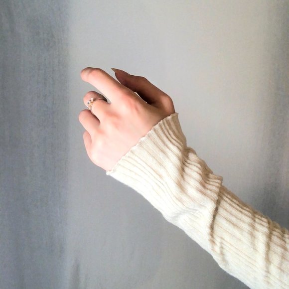 Straight Neckline Ribbed Cozy Cream Long Sleeve Shirt - Picture 4 of 8